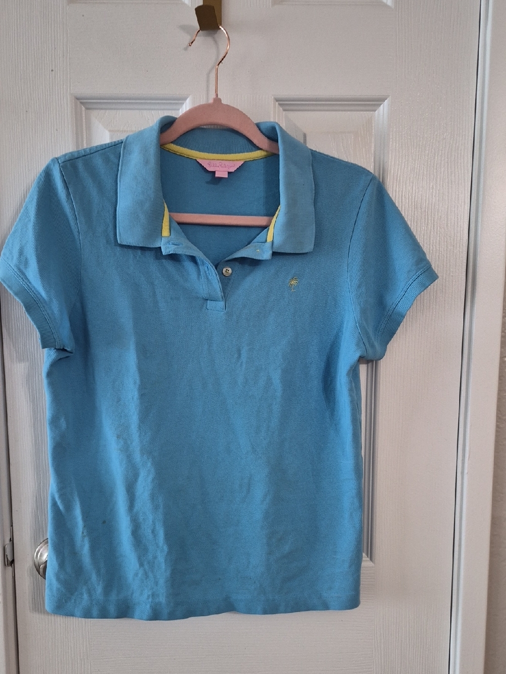 Lilly Pulitzer Light Blue Polo with Yellow Trim